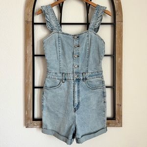 Stretchy denim romper